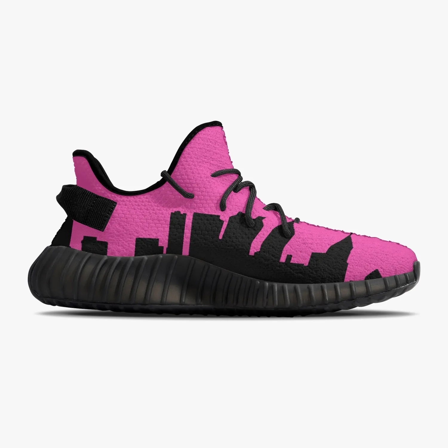 233. Neon Pink & Black Atlanta Skyline Adult Unisex Mesh Knit Sneakers