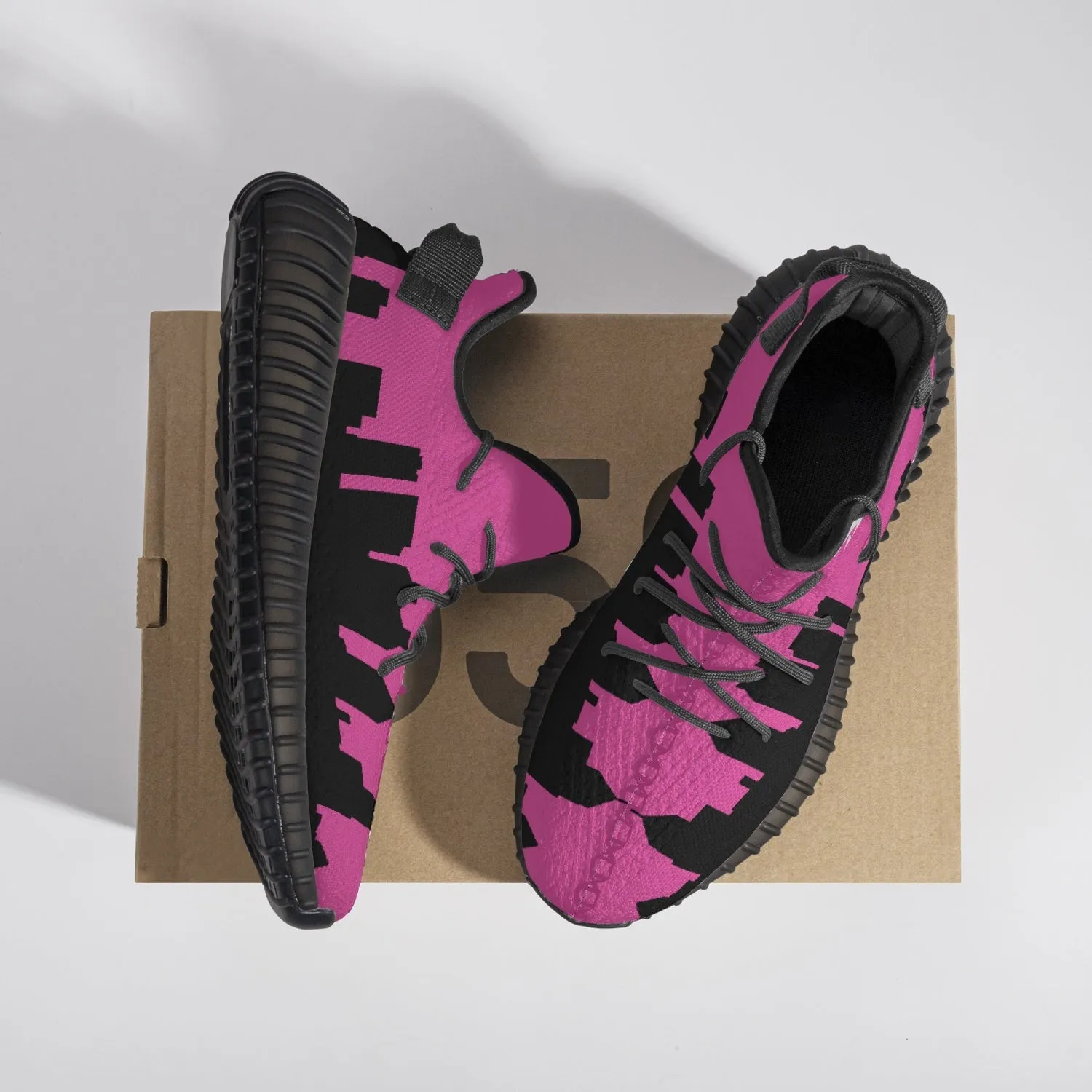 233. Neon Pink & Black Atlanta Skyline Adult Unisex Mesh Knit Sneakers