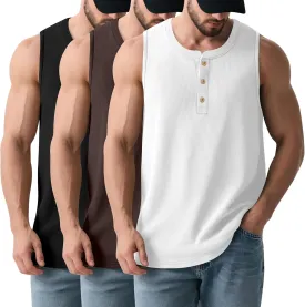 3 Pcs Men's Big and Tall Tank Top Ribbed Plus Size Sleeveless Henley Shirt Crewneck T Shirt 1X-5X