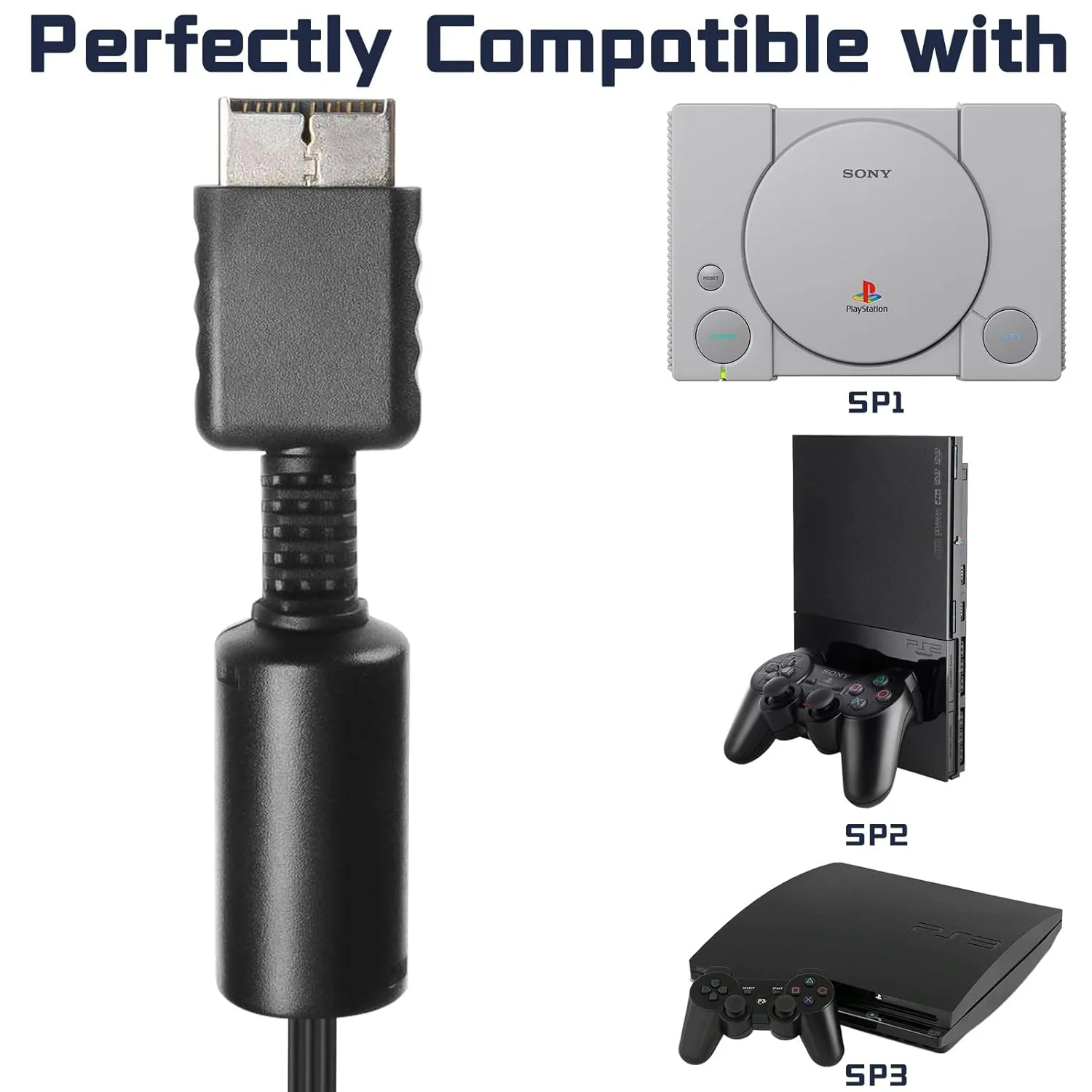 AV Cable for PS2/PS1/Playstation, AV to RCA Composite Audio Video Adapter Cord Compatible with Playstation 1/PS 2/PS2 Slim Console to TV/Monitor (5.9FT, Plug and Play)