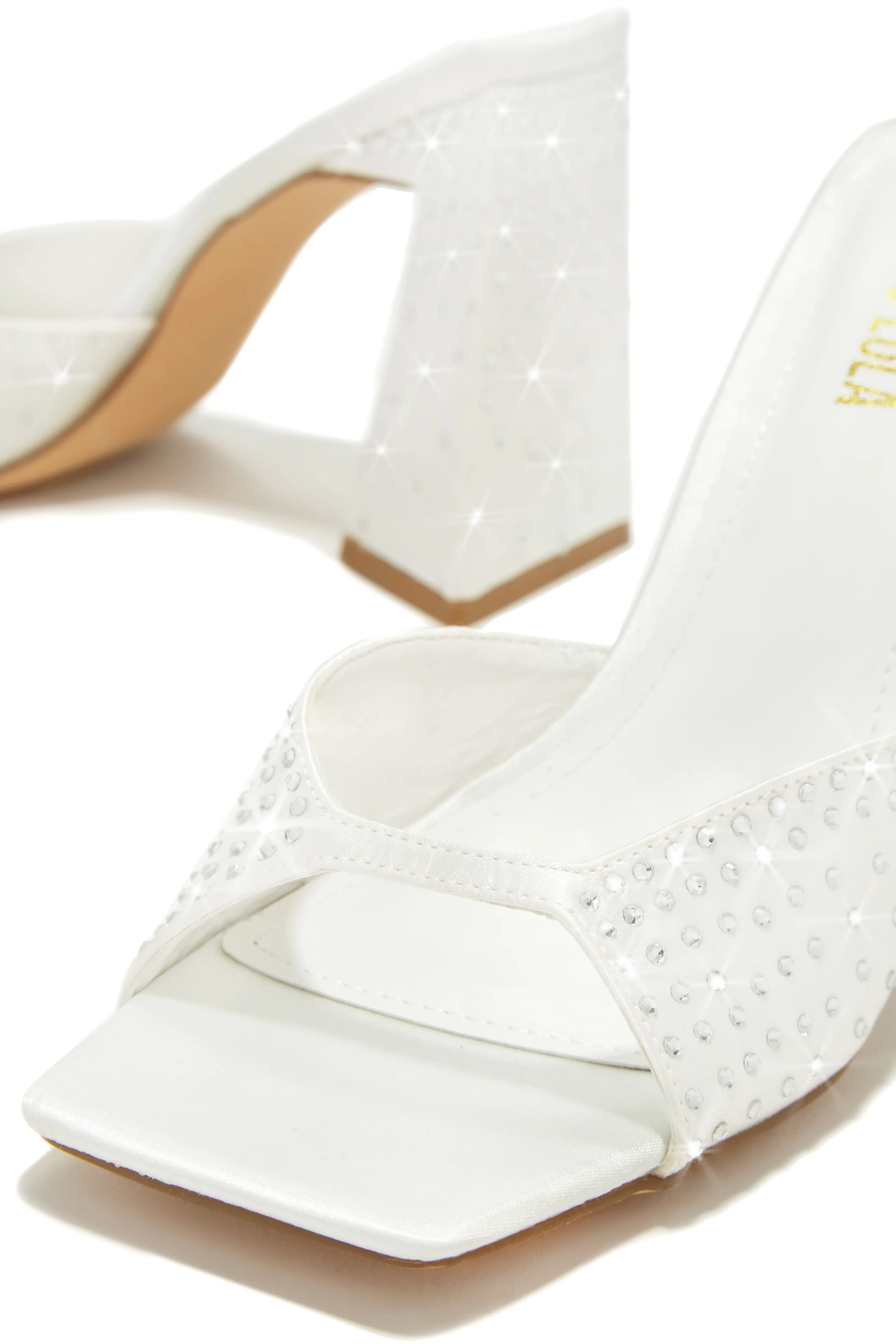 Azaria Embellished Block Heel Mules - White