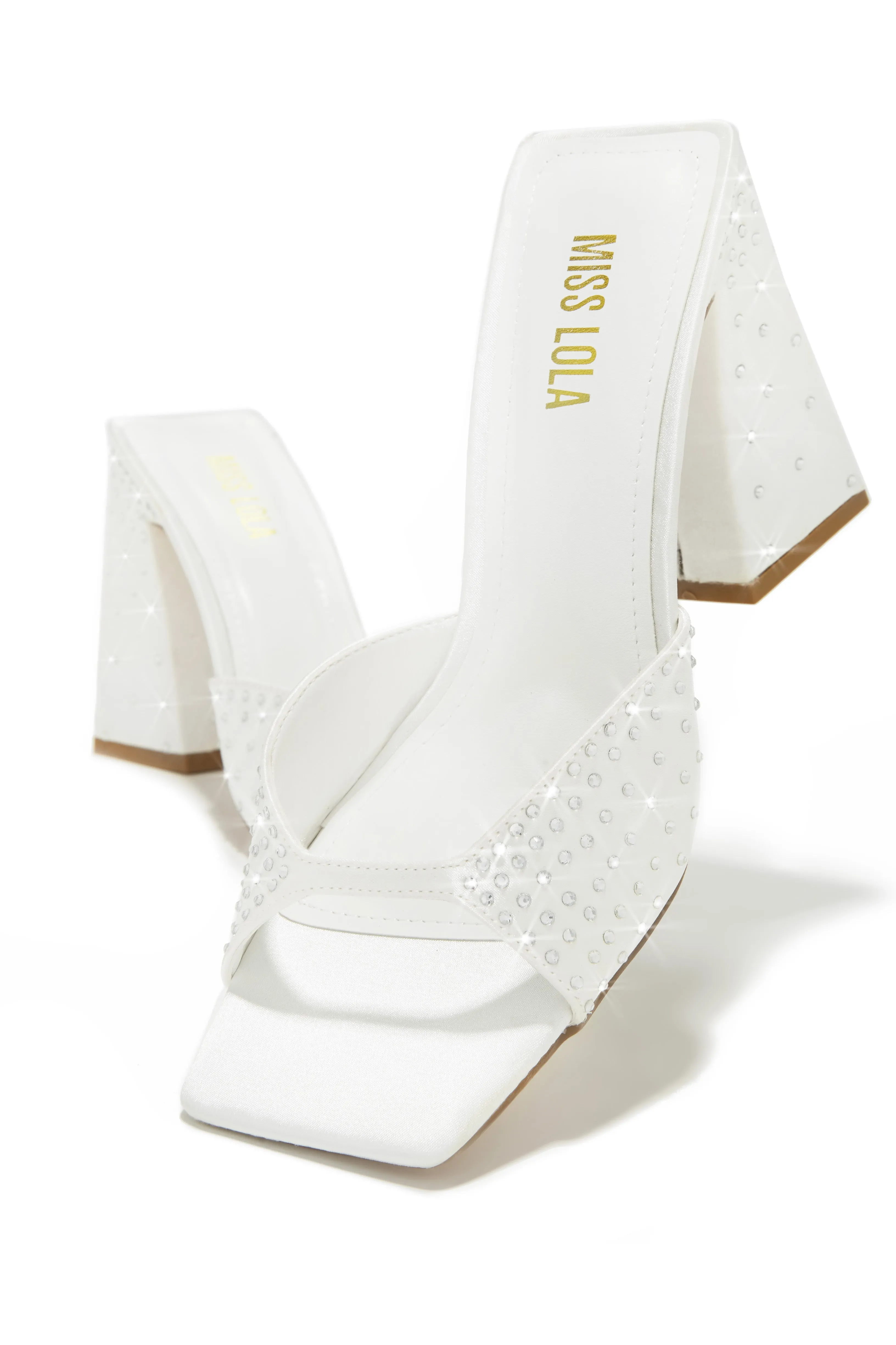 Azaria Embellished Block Heel Mules - White