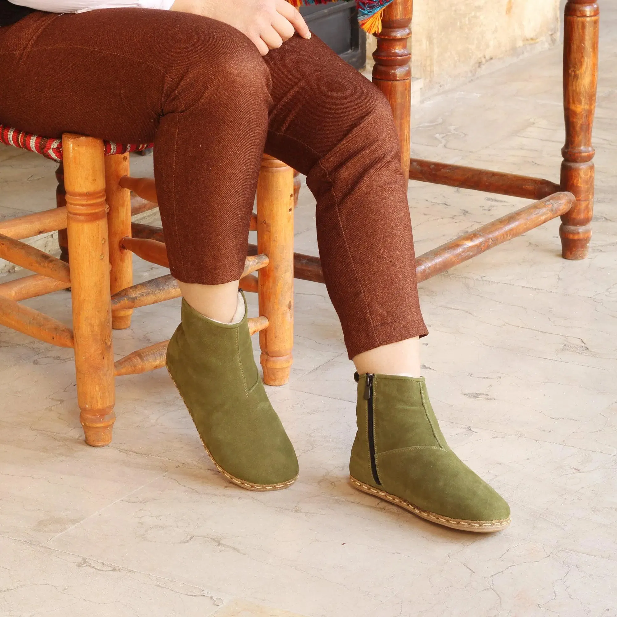 Barefoot Hiking Leather Boots Women's Green