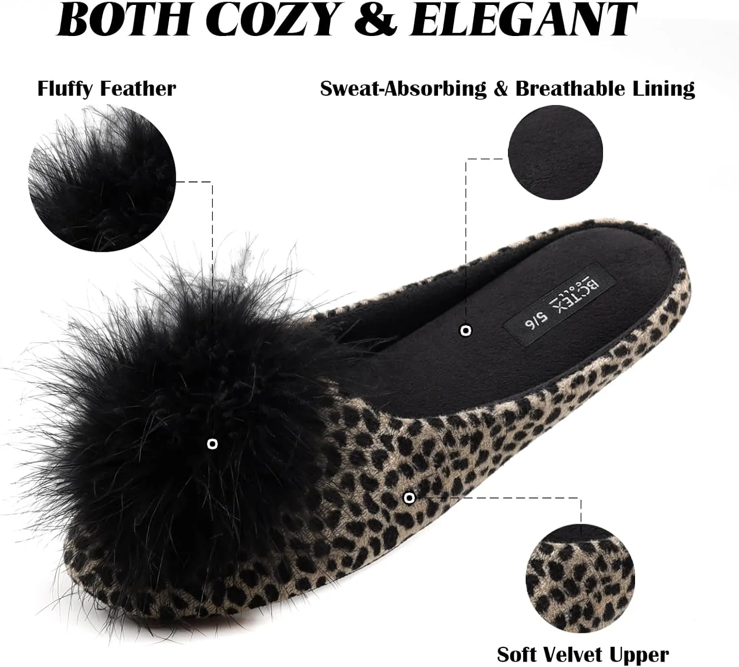 BCTEX COLL Women's Cozy Velvet Memory Foam House Slipper, Ladies Fuzzy Bedroom Slipper Non-slip Sole
