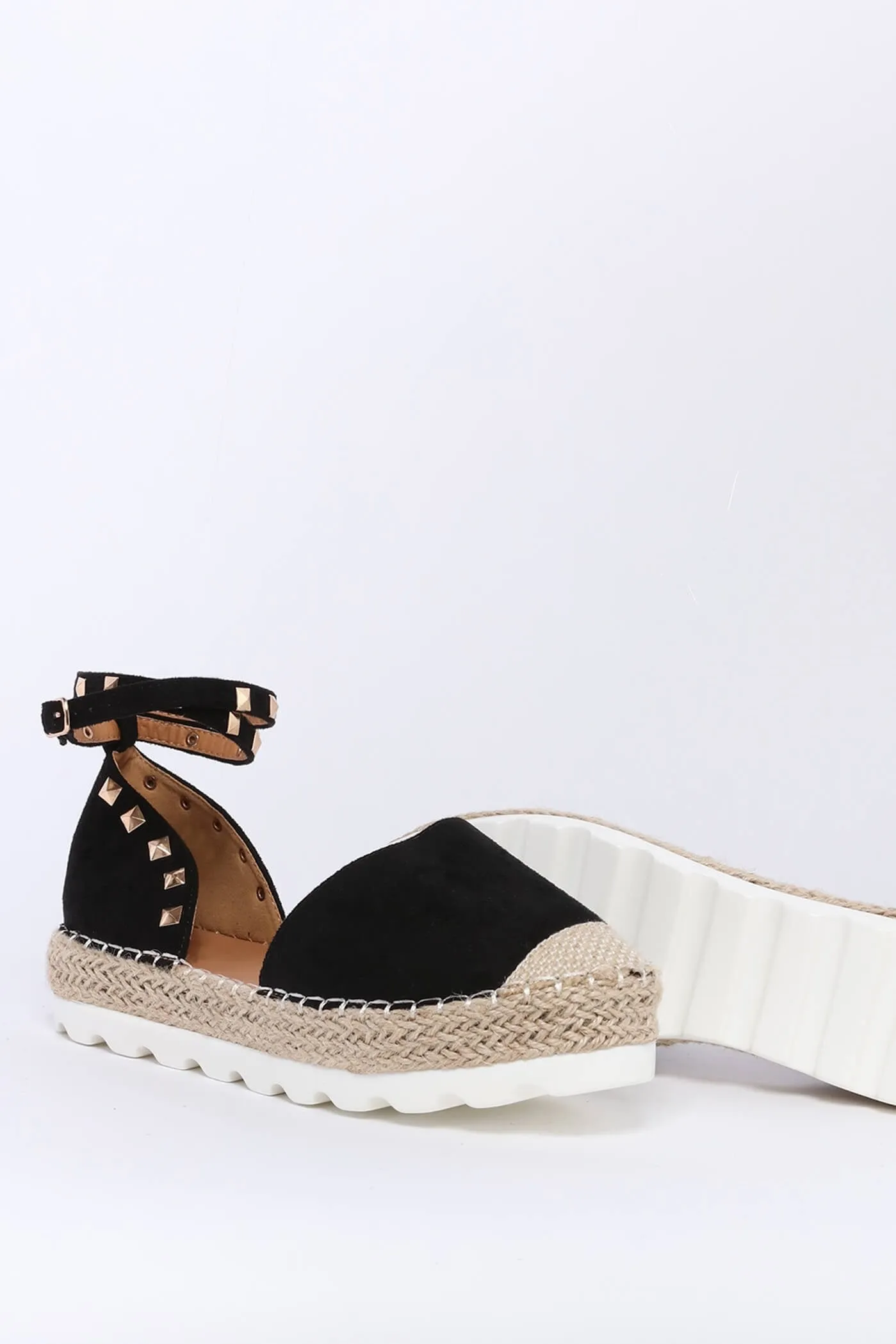 Black Studded Flat Espadrilles