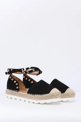 Black Studded Flat Espadrilles
