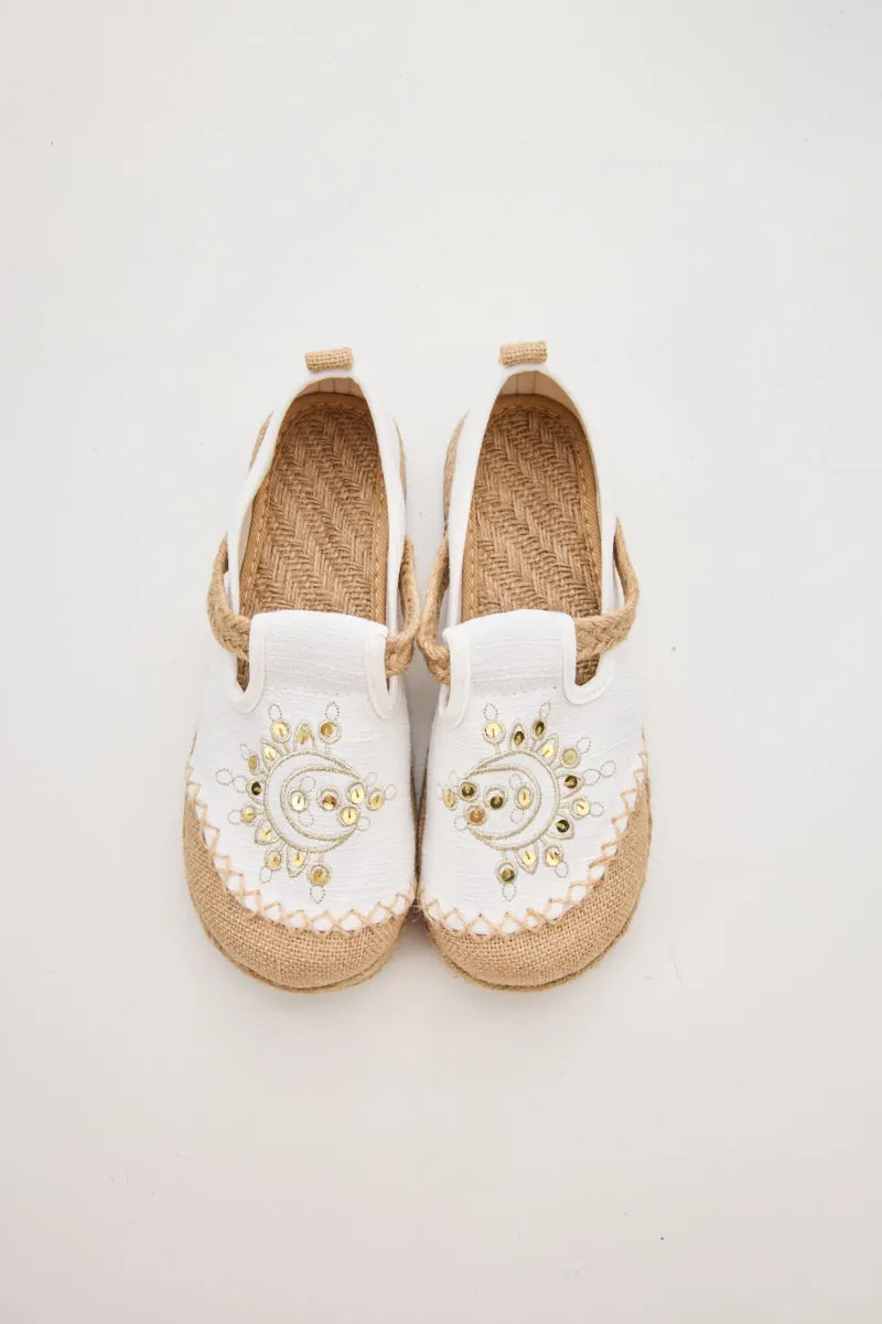 Cactus Rose | Blooming Moon Embroidered Linen Espadrilles - Cream
