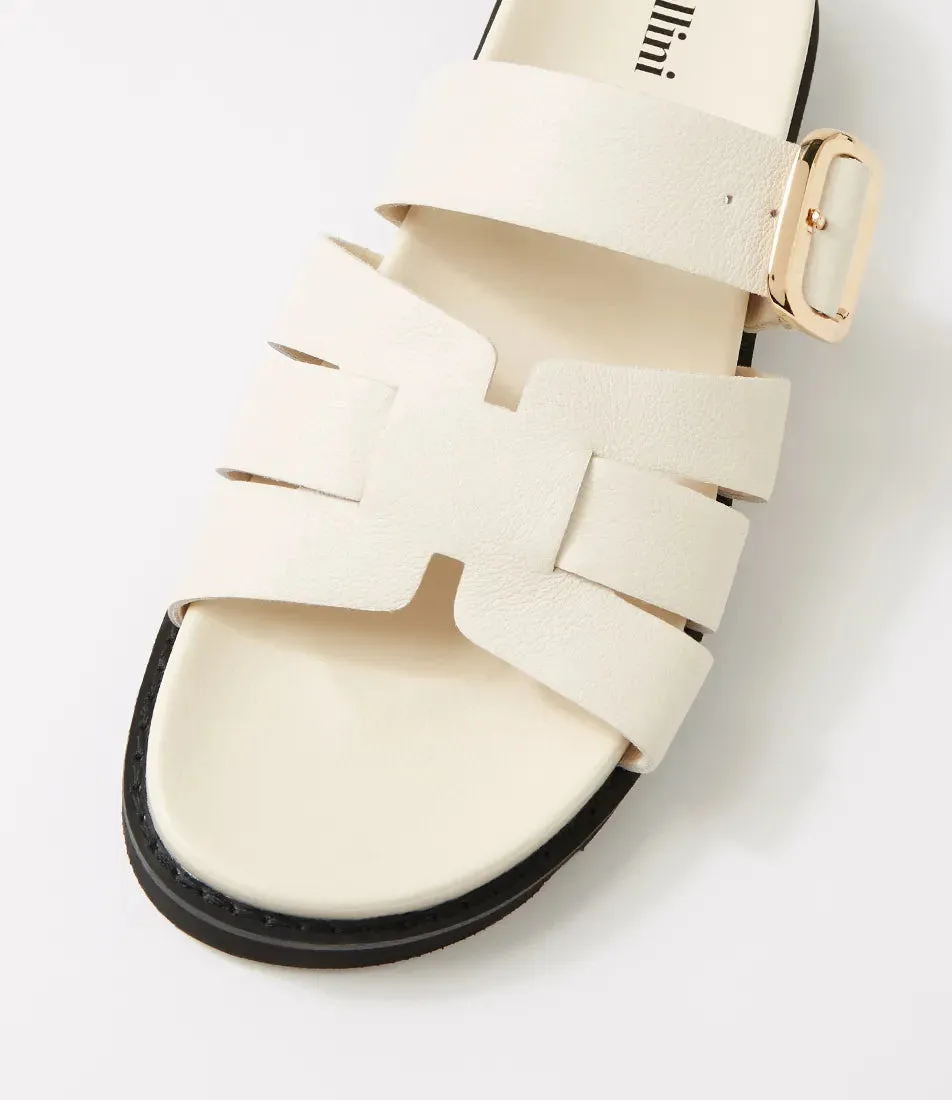 Cazali Cream Black Leather Slides