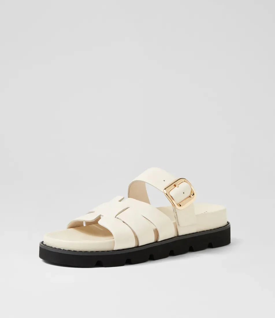 Cazali Cream Black Leather Slides
