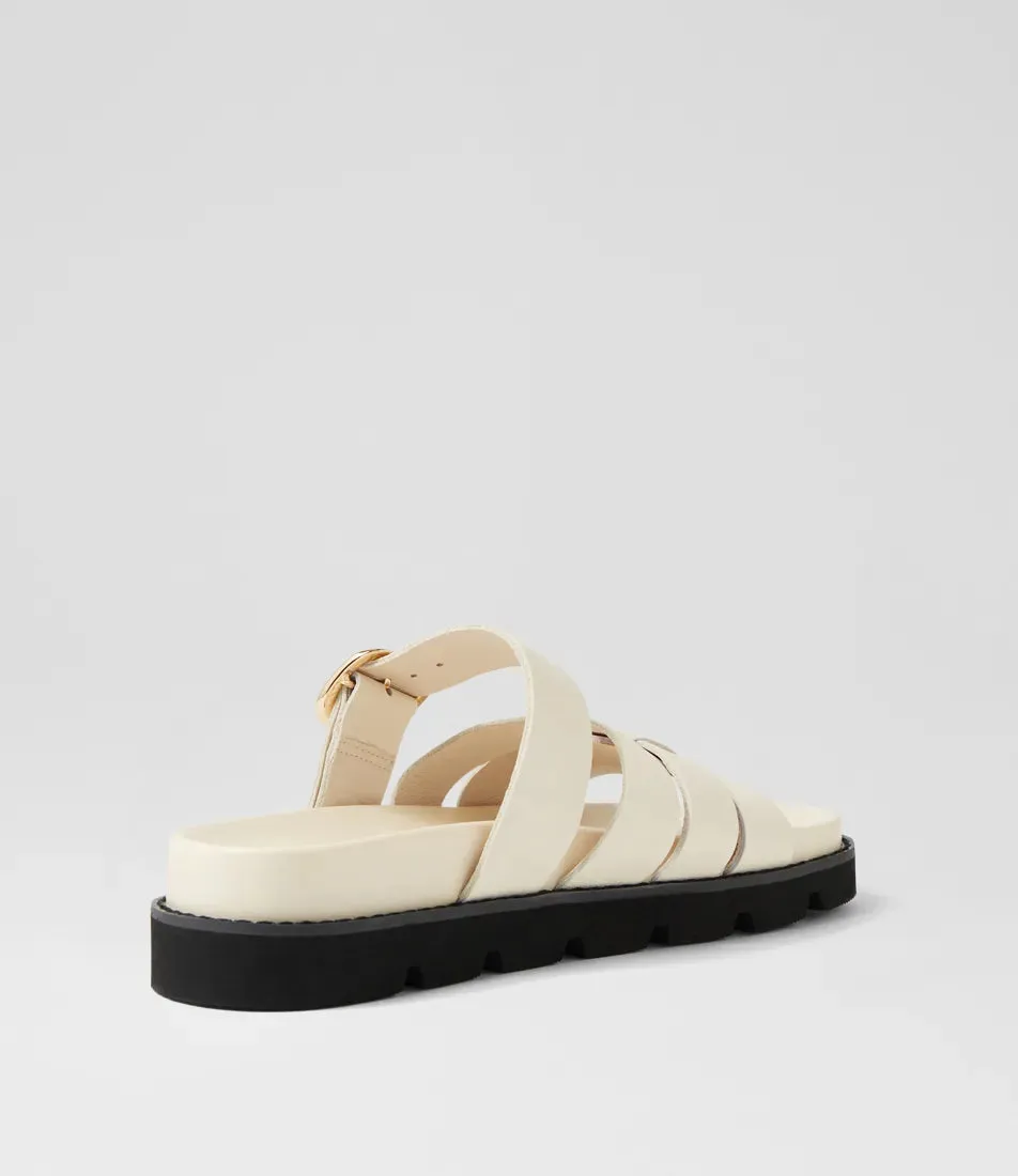 Cazali Cream Black Leather Slides