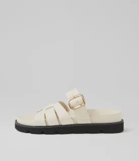 Cazali Cream Black Leather Slides