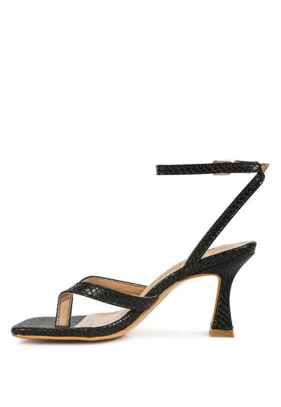 CELTY Ankle Strap Spool Heel Thong Sandals