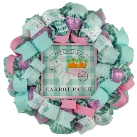 Easter Wreaths for Door - Carrot Easter Bunny Welcome Door Decor - Blue Pink Turquoise Aqua