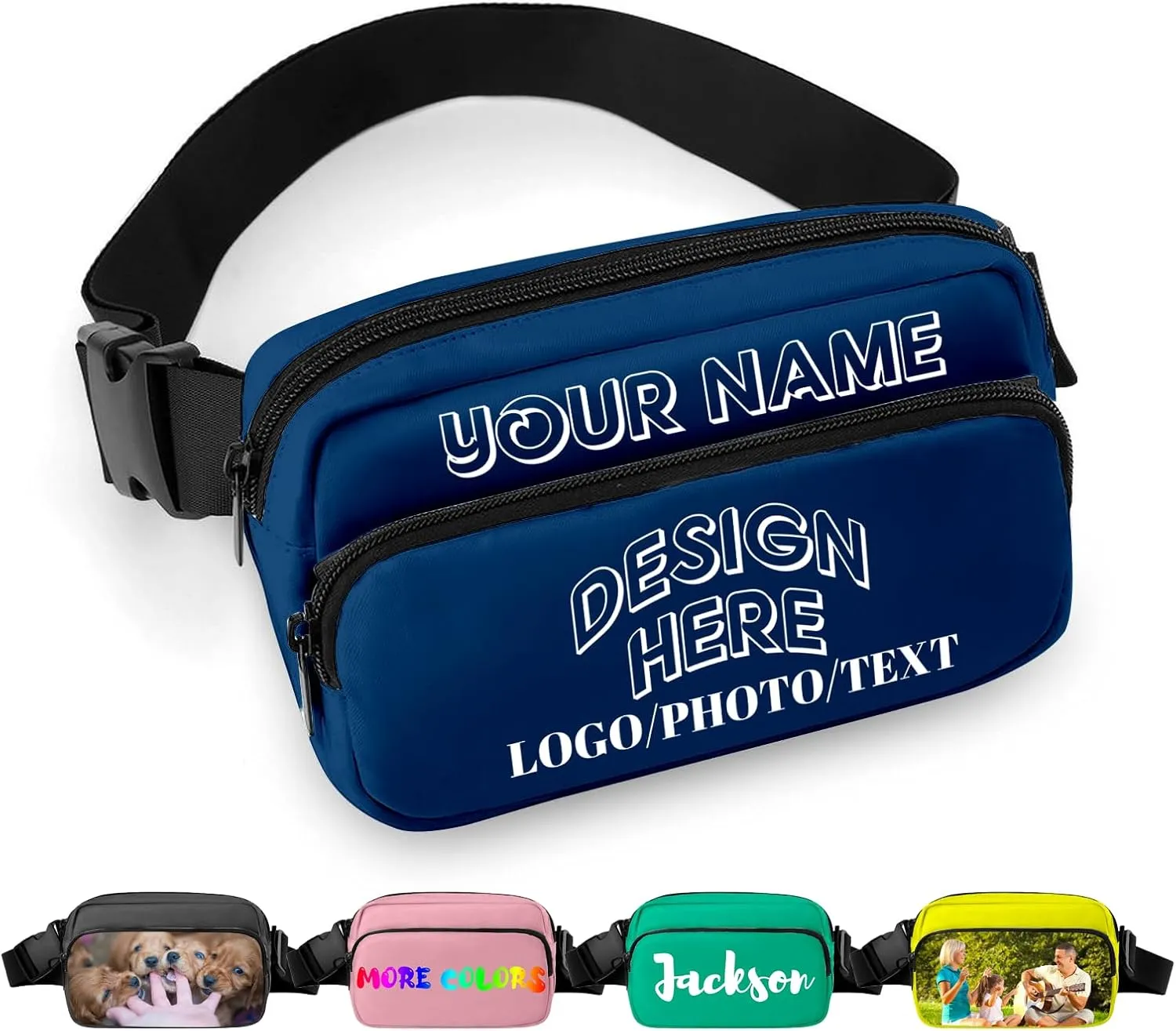 Fanny Pack for Women Men Customize Funny Fanny Packs for Girl Boy Make Your Own Customizable Belt Bag with Text BLUE Personalized Bag Gift for Sport Workout Running Hiking Travel