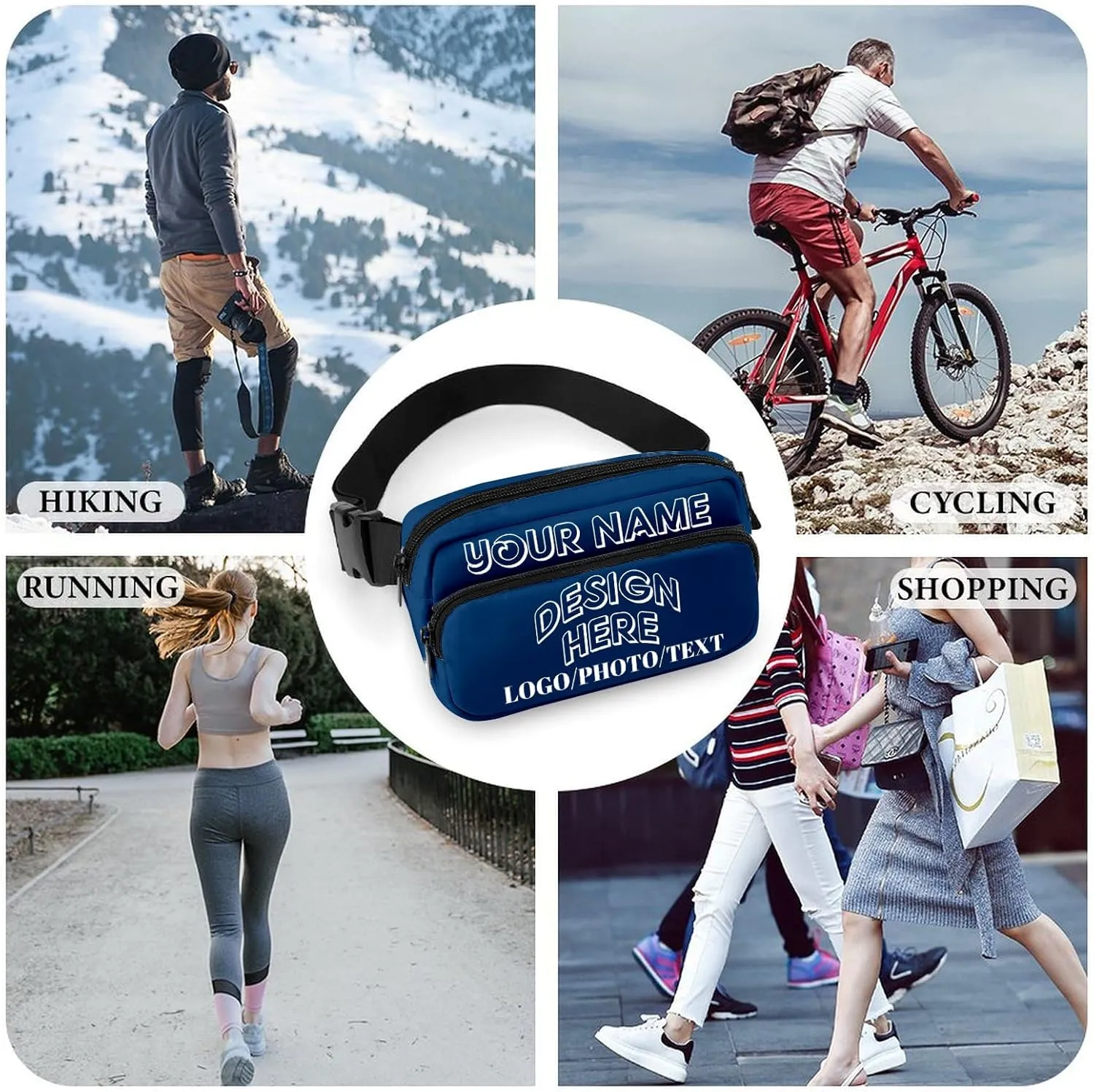 Fanny Pack for Women Men Customize Funny Fanny Packs for Girl Boy Make Your Own Customizable Belt Bag with Text BLUE Personalized Bag Gift for Sport Workout Running Hiking Travel