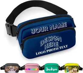 Fanny Pack for Women Men Customize Funny Fanny Packs for Girl Boy Make Your Own Customizable Belt Bag with Text BLUE Personalized Bag Gift for Sport Workout Running Hiking Travel