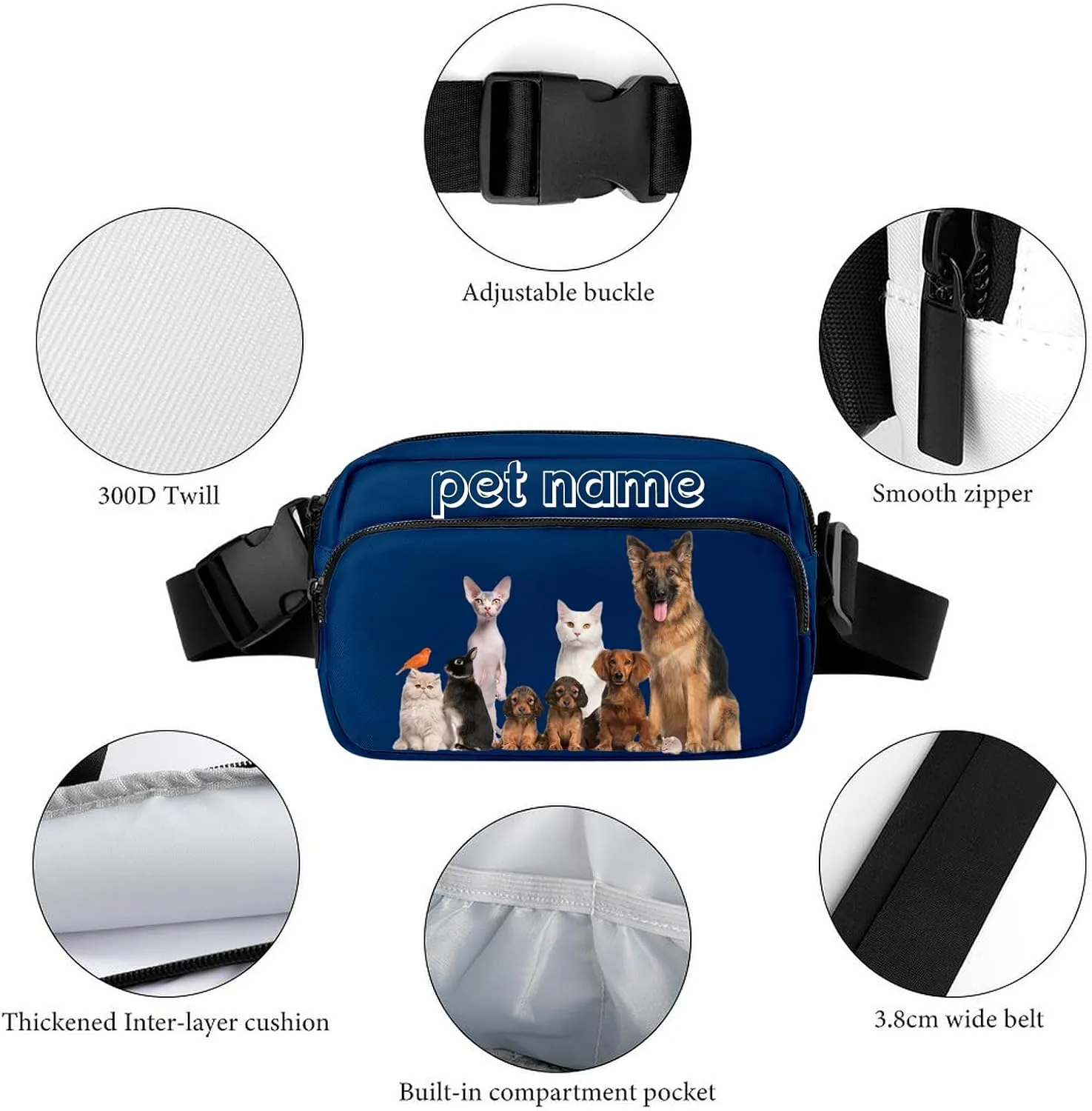 Fanny Pack for Women Men Customize Funny Fanny Packs for Girl Boy Make Your Own Customizable Belt Bag with Text BLUE Personalized Bag Gift for Sport Workout Running Hiking Travel