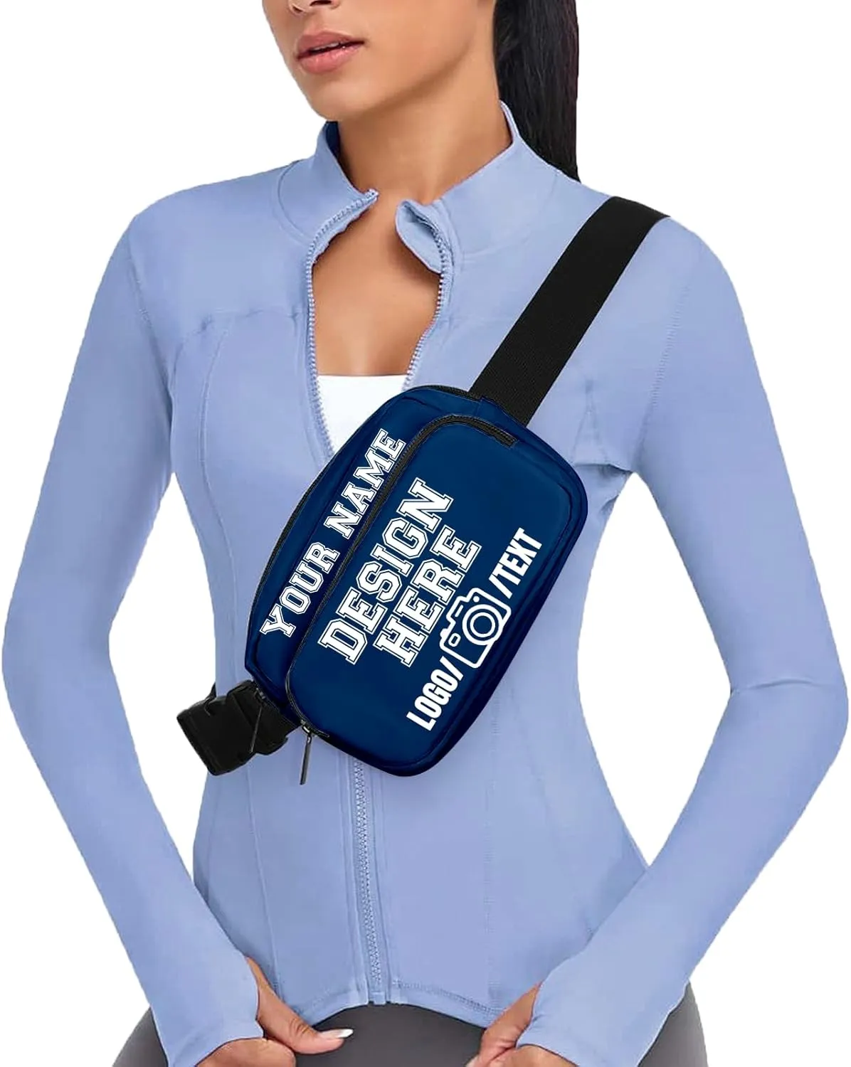 Fanny Pack for Women Men Customize Funny Fanny Packs for Girl Boy Make Your Own Customizable Belt Bag with Text BLUE Personalized Bag Gift for Sport Workout Running Hiking Travel