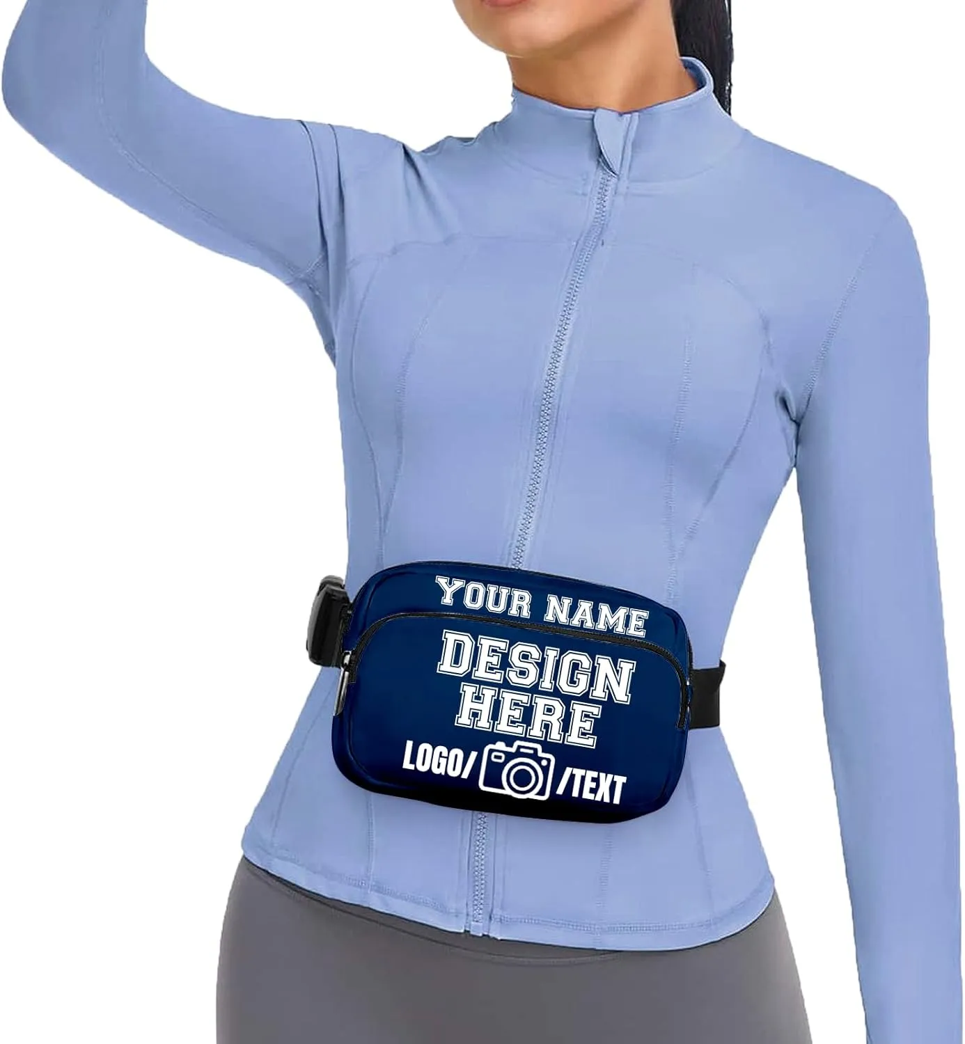 Fanny Pack for Women Men Customize Funny Fanny Packs for Girl Boy Make Your Own Customizable Belt Bag with Text BLUE Personalized Bag Gift for Sport Workout Running Hiking Travel