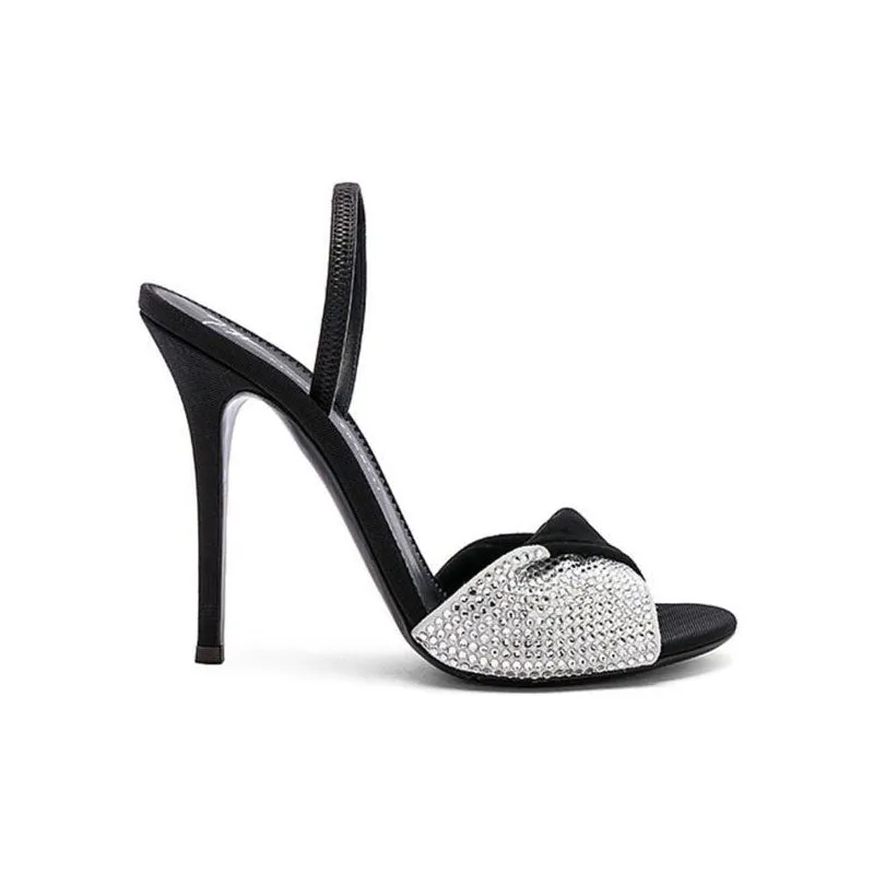 Fashion Black Rhinestone Patchwork Buckle High Heel Sandals