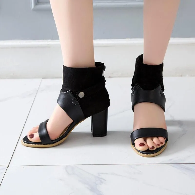 Fashion Open Toe PU Buckle Chunky Heel Sandals