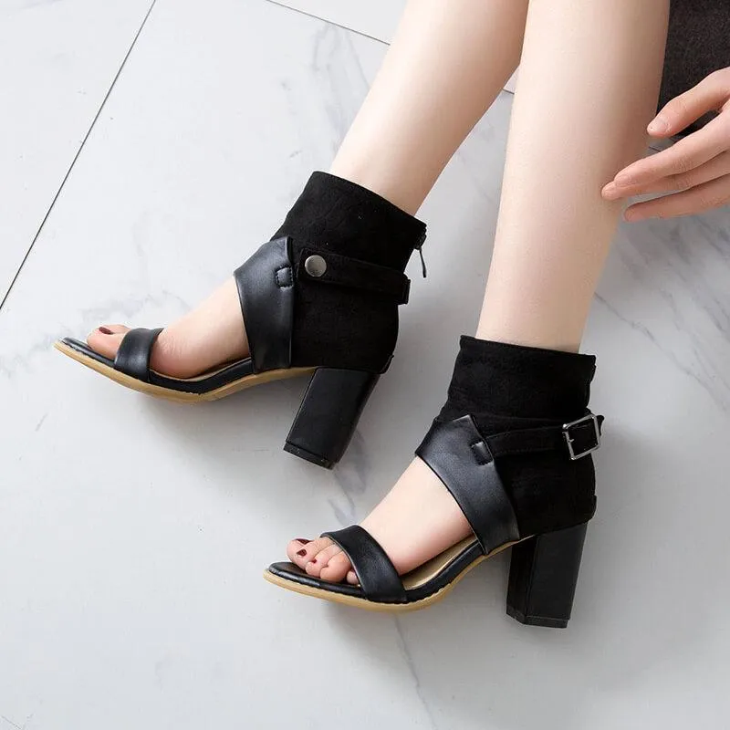 Fashion Open Toe PU Buckle Chunky Heel Sandals
