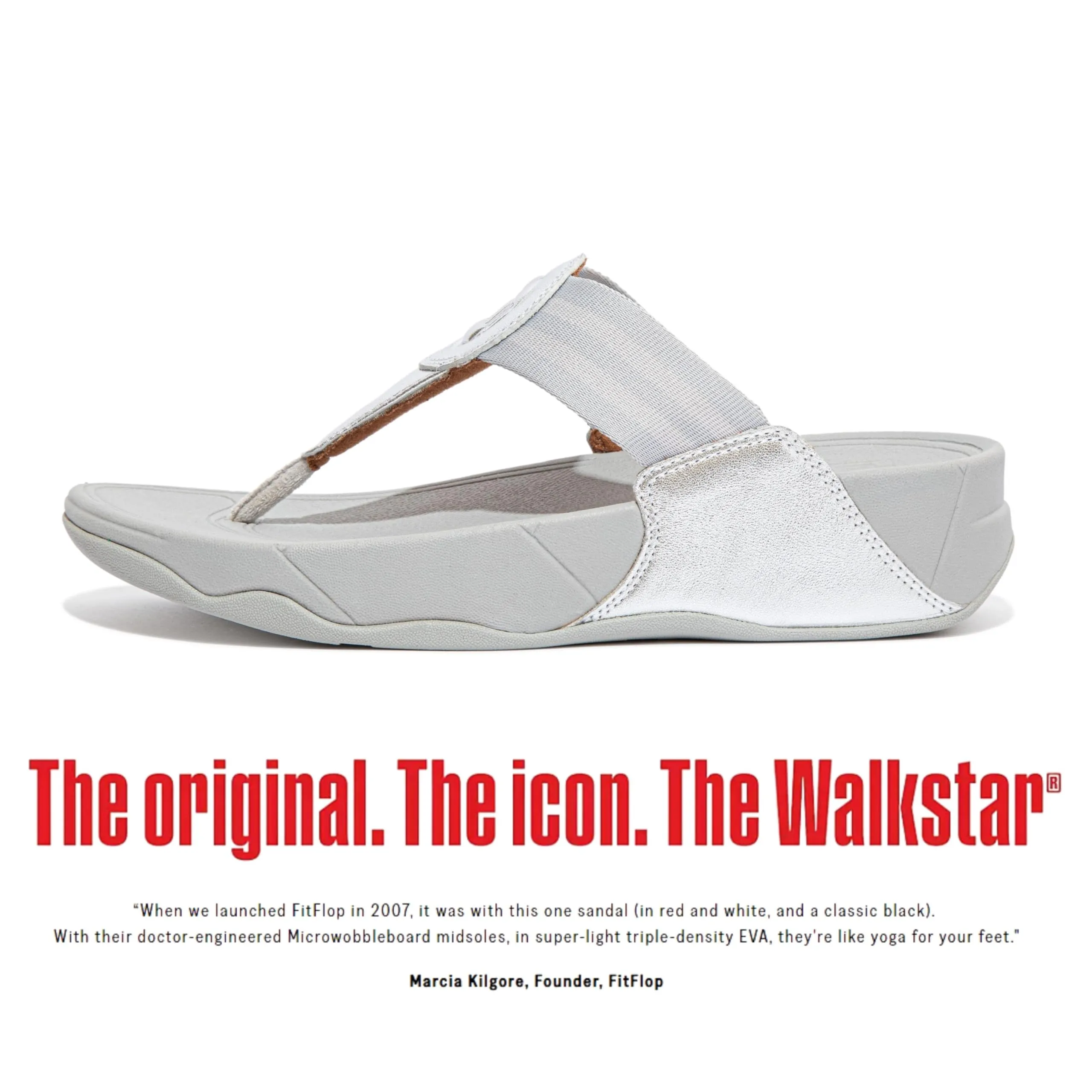 FitFlop Women's Walkstar Silver Toe-Post Sandals, Super Lightweight Wide Fit