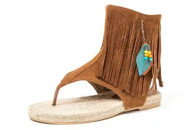 FRENCH BLU YVETTE CAMEL THONG TOE ESPADRILLE FATHER HIGH ANKLE SUEDE SANDALS