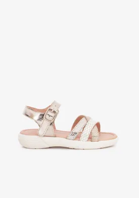 Girl's Platinum Printed Leather Sandals