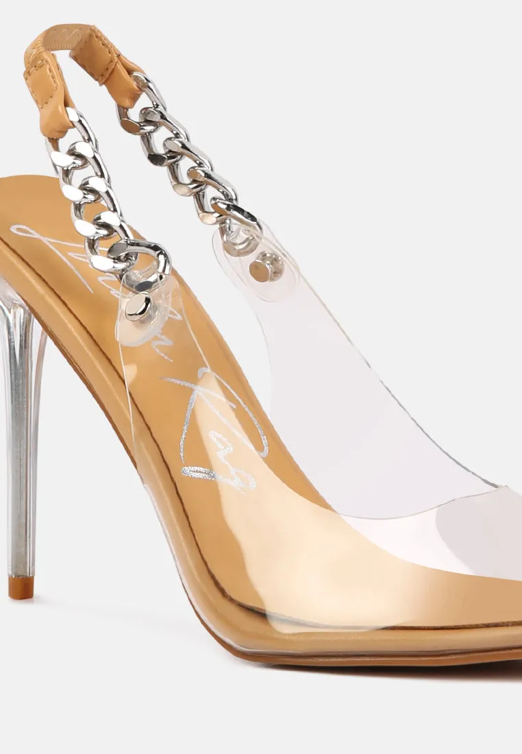 goddess heeled clear chain slingback sandals