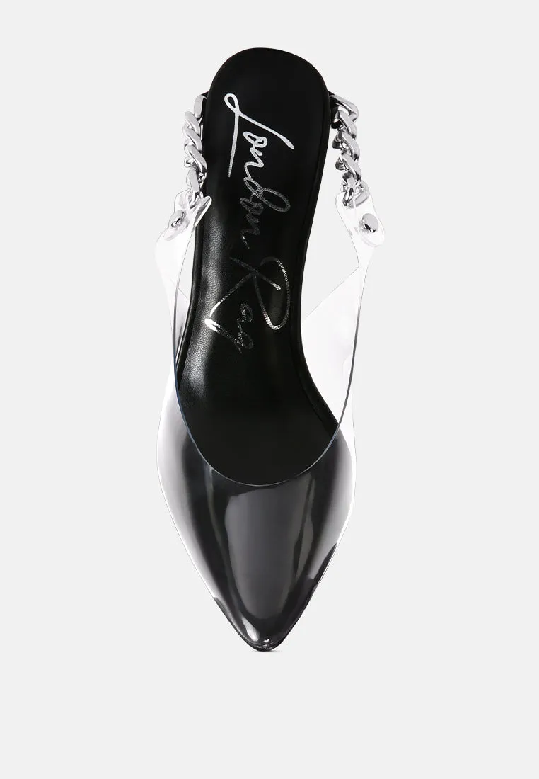 goddess heeled clear chain slingback sandals