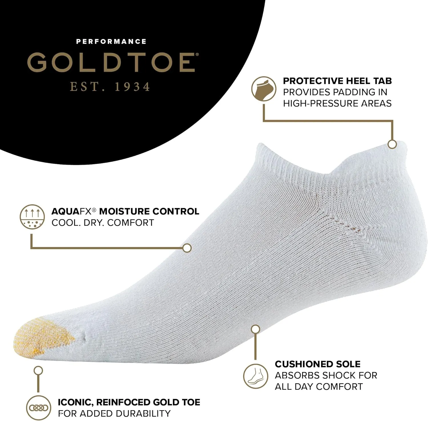 GOLDTOE Men's 656HT Cotton No Show Heel Tab Athletic Socks, 6-Pairs