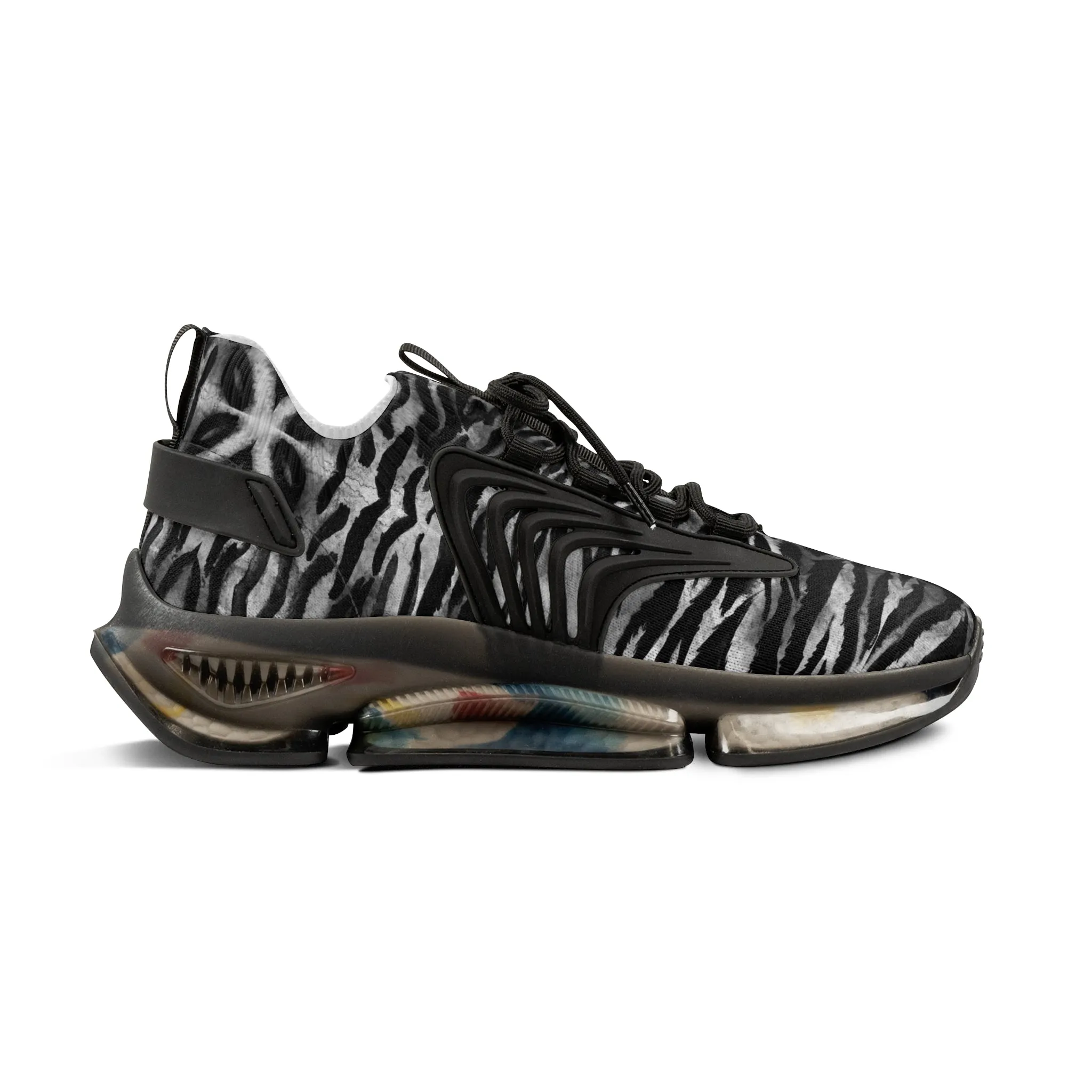 Grey Tiger Men's Mesh Sneakers, Tiger Striped Animal Print Men's Sneakers Best Comfy Men's Mesh Sports Sneakers Shoes (US Size: 5-12)