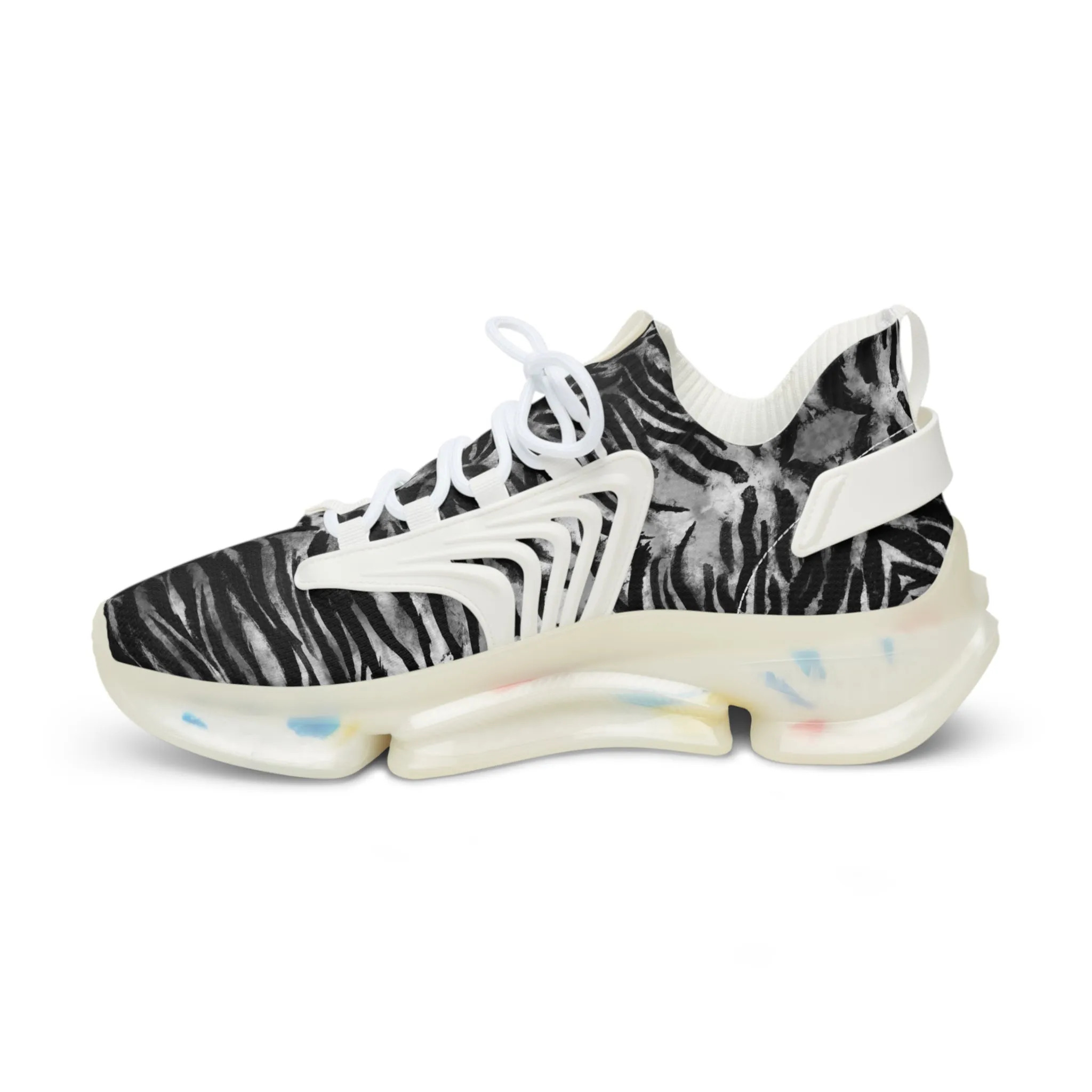Grey Tiger Men's Mesh Sneakers, Tiger Striped Animal Print Men's Sneakers Best Comfy Men's Mesh Sports Sneakers Shoes (US Size: 5-12)