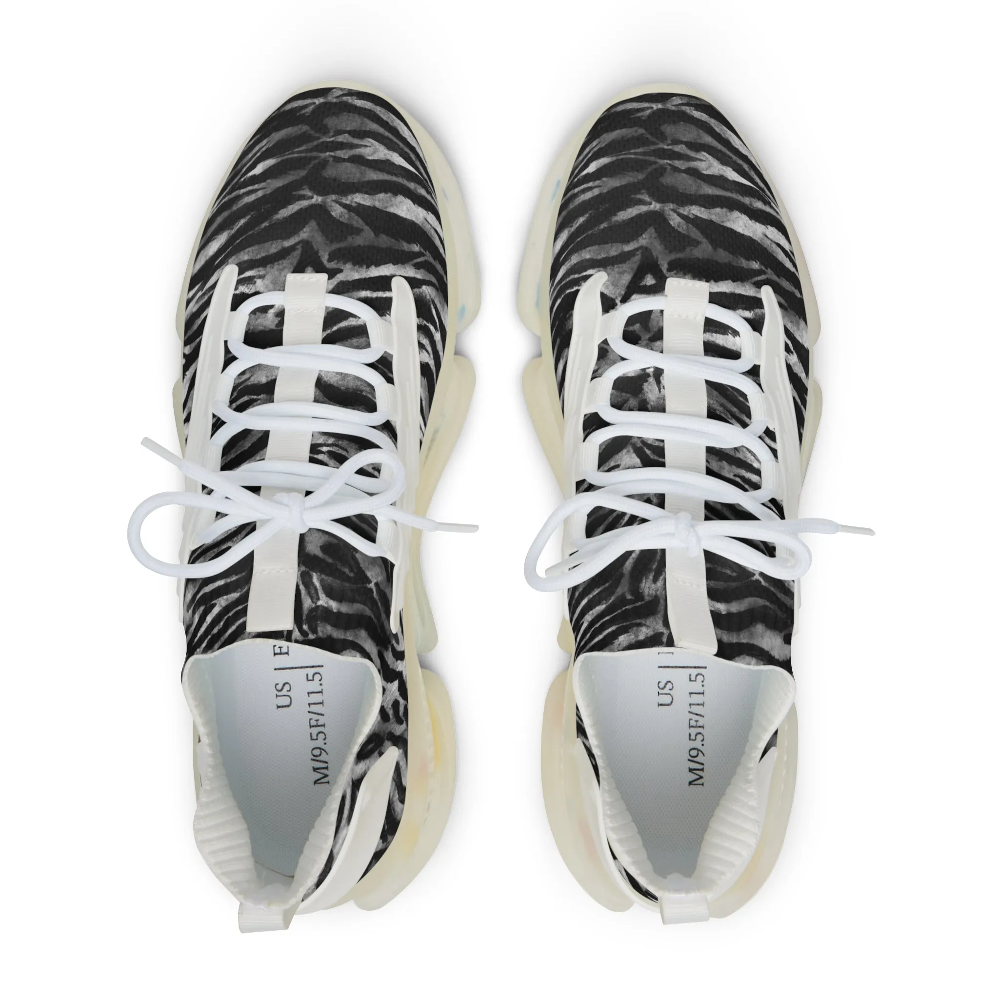 Grey Tiger Men's Mesh Sneakers, Tiger Striped Animal Print Men's Sneakers Best Comfy Men's Mesh Sports Sneakers Shoes (US Size: 5-12)
