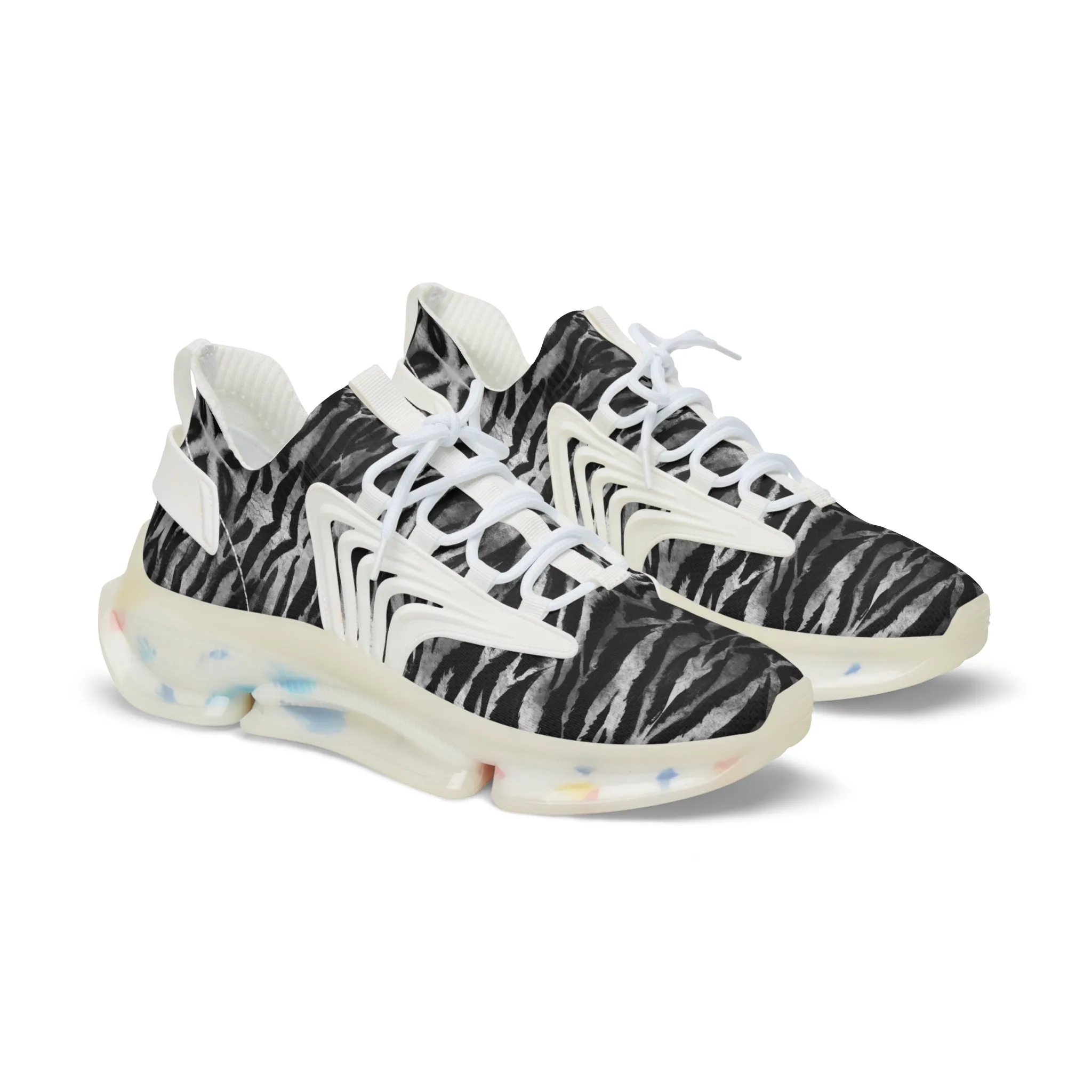 Grey Tiger Men's Mesh Sneakers, Tiger Striped Animal Print Men's Sneakers Best Comfy Men's Mesh Sports Sneakers Shoes (US Size: 5-12)