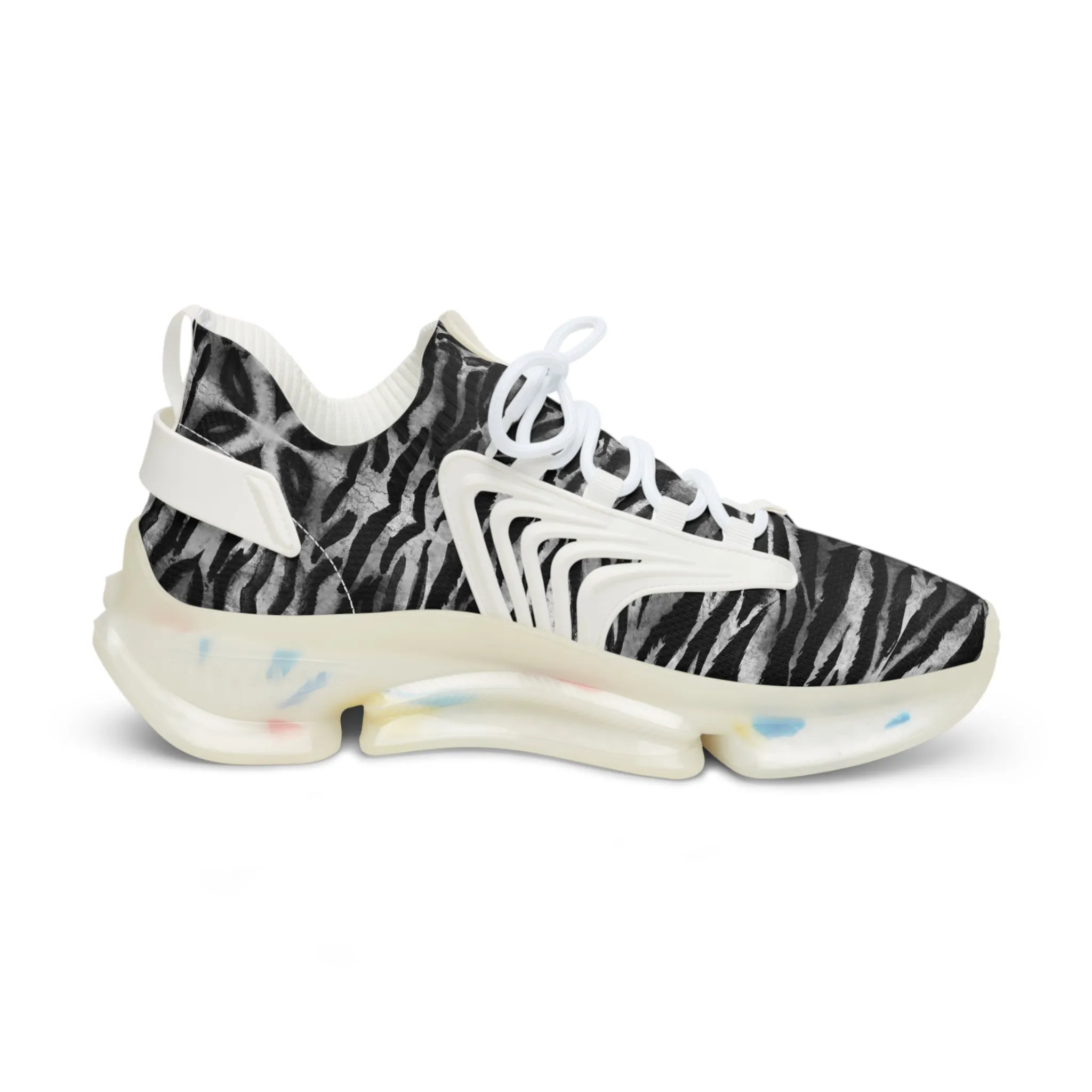 Grey Tiger Men's Mesh Sneakers, Tiger Striped Animal Print Men's Sneakers Best Comfy Men's Mesh Sports Sneakers Shoes (US Size: 5-12)