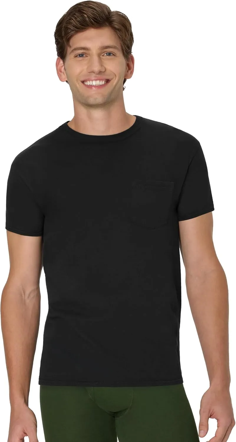 Hanes T-Shirt 6-Pack, Stay-Tucked Soft Cotton, Best Undershirts for Men, Assorted Pocket Tees