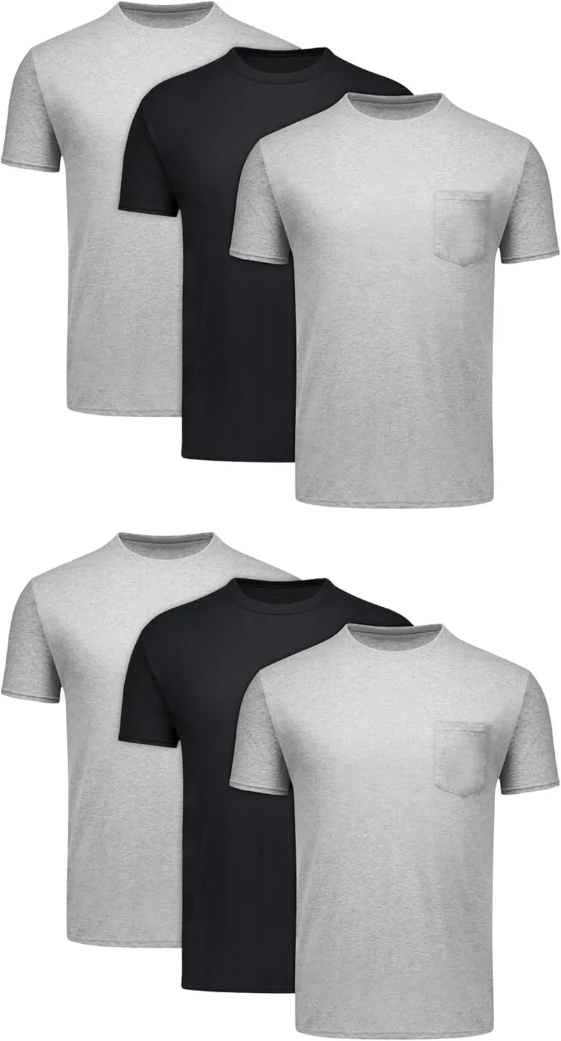 Hanes T-Shirt 6-Pack, Stay-Tucked Soft Cotton, Best Undershirts for Men, Assorted Pocket Tees