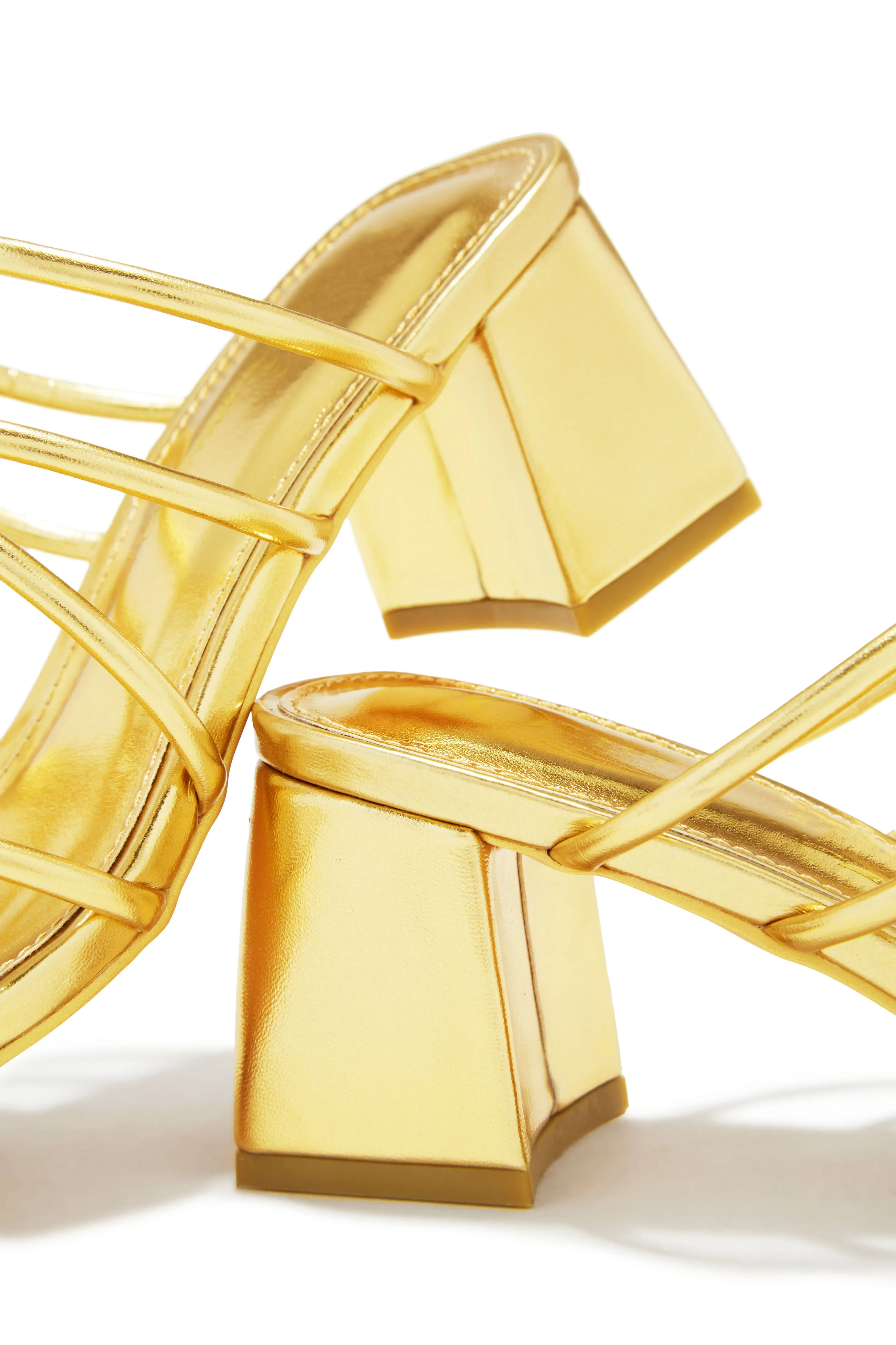 Hannah Block Mid Heel Mules - Gold
