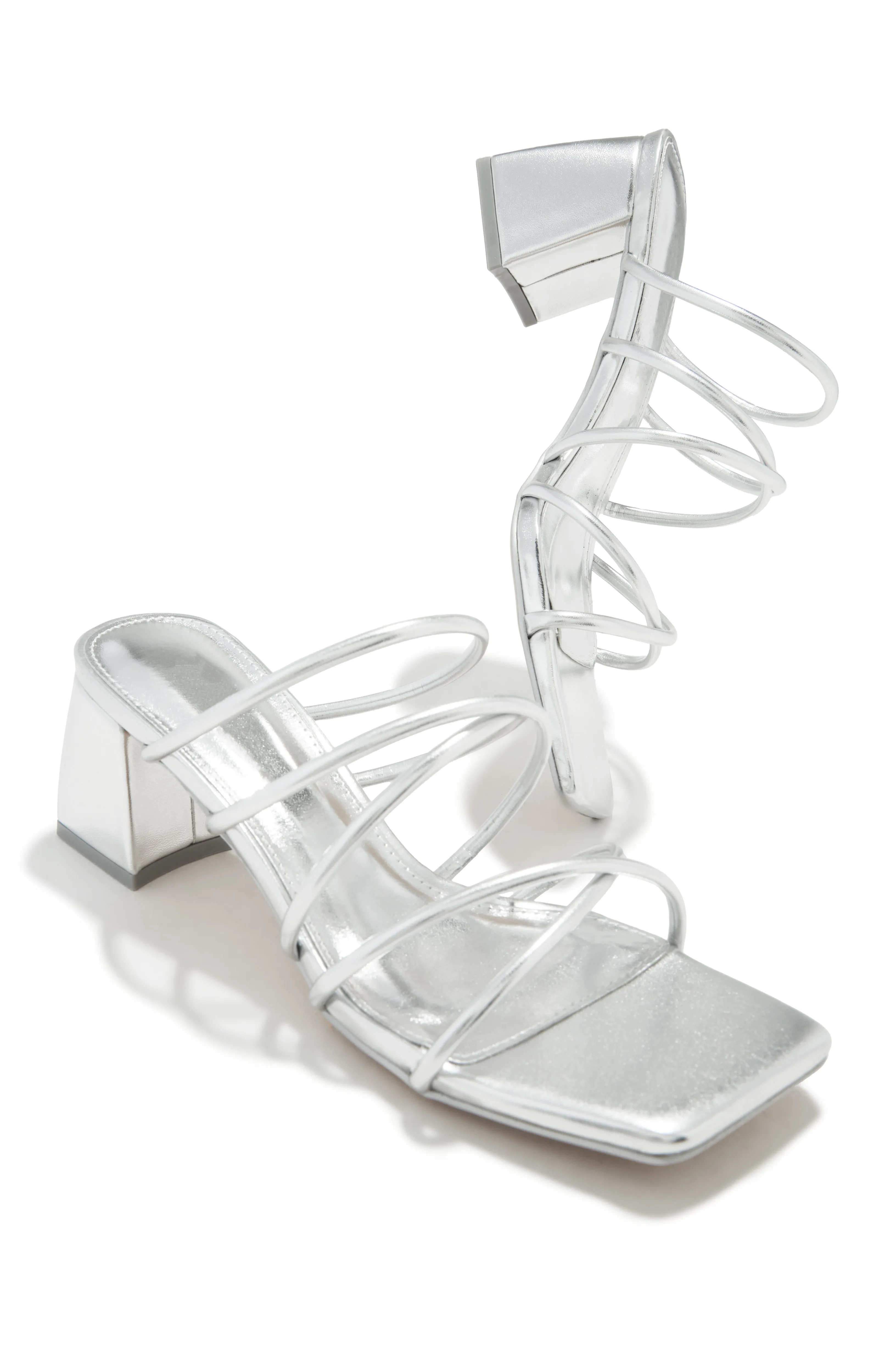 Hannah Block Mid Heel Mules - Silver