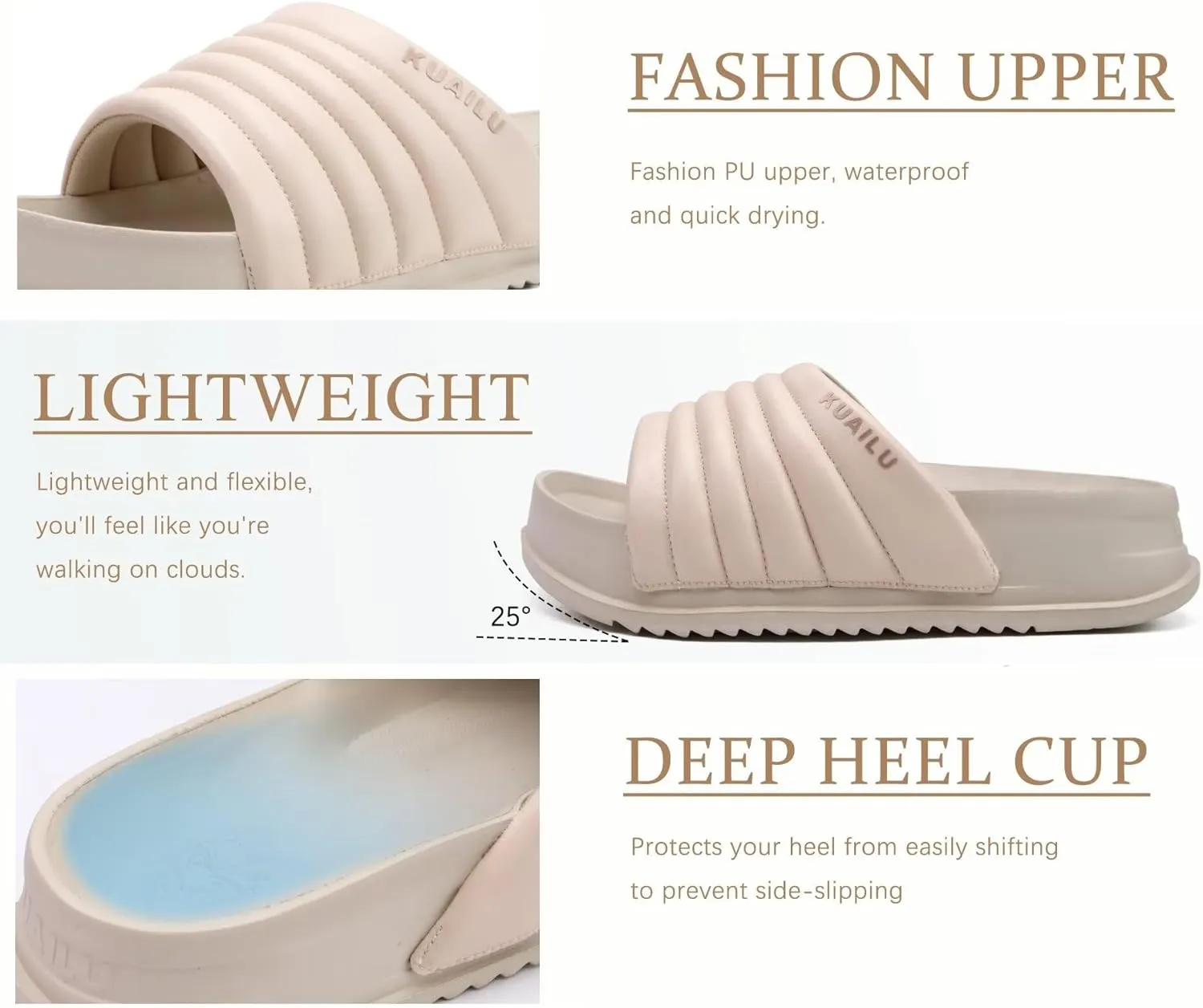 KuaiLu Womens Sandals with Arch Support Orthopedic Comfortable Lightweight Cushion Recovery Slides Summer Fashion Leather Casual Womans Plantar Fasciitis Sandals for Indoor&Outdoor (US Size 6-12)