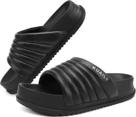 KuaiLu Womens Sandals with Arch Support Orthopedic Comfortable Lightweight Cushion Recovery Slides Summer Fashion Leather Casual Womans Plantar Fasciitis Sandals for Indoor&Outdoor (US Size 6-12)