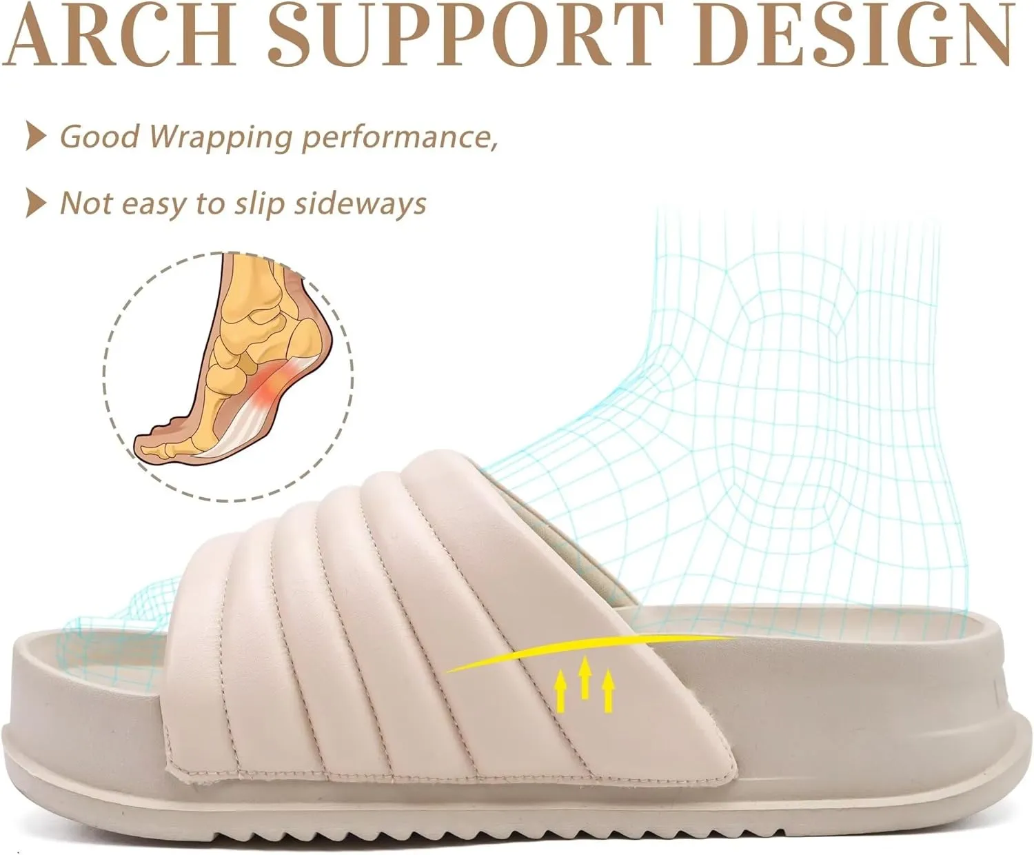 KuaiLu Womens Sandals with Arch Support Orthopedic Comfortable Lightweight Cushion Recovery Slides Summer Fashion Leather Casual Womans Plantar Fasciitis Sandals for Indoor&Outdoor (US Size 6-12)