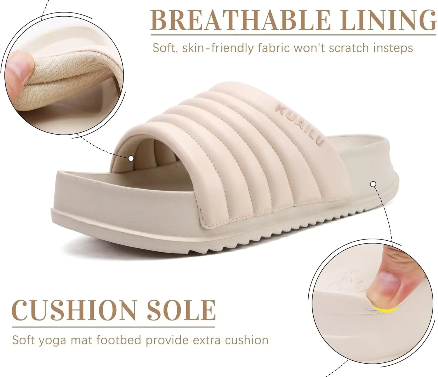 KuaiLu Womens Sandals with Arch Support Orthopedic Comfortable Lightweight Cushion Recovery Slides Summer Fashion Leather Casual Womans Plantar Fasciitis Sandals for Indoor&Outdoor (US Size 6-12)