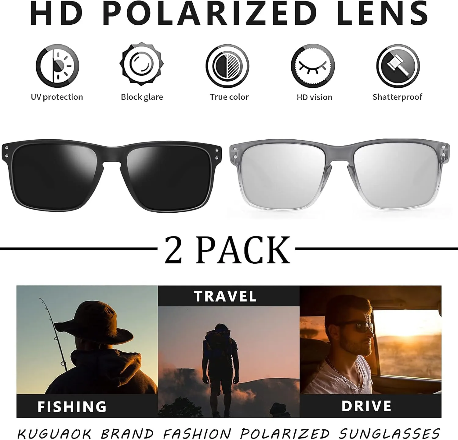 KUGUAOK Polarized Square Sunglasses For Men and Women Matte Finish Sun Glasses UV Protection Glasses