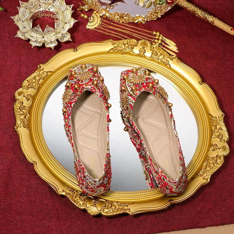 Meera Luxe Royal Red Prints Ballet Flats