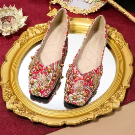 Meera Luxe Royal Red Prints Ballet Flats