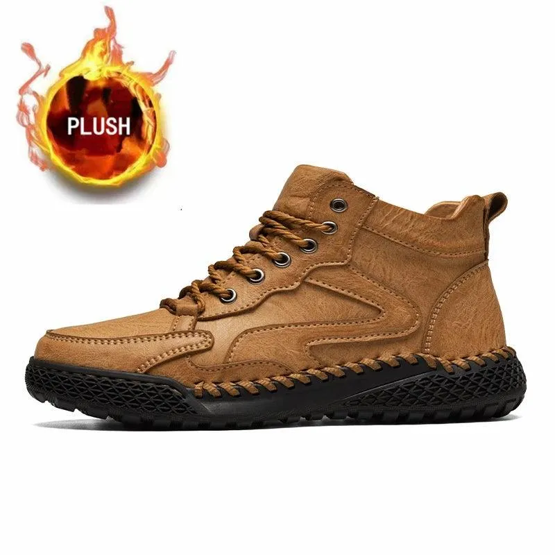 Men's High-Top Hiking Non-Slip Plush-Lined Genuine Leather Winter Snow Boots