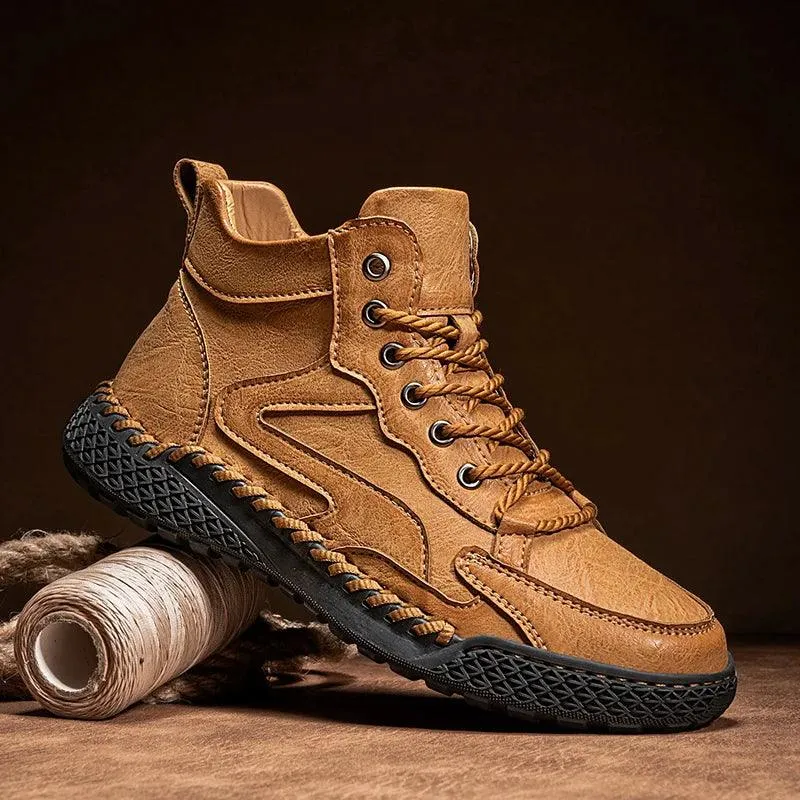Men's High-Top Hiking Non-Slip Plush-Lined Genuine Leather Winter Snow Boots